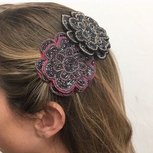 Colette Malouf Pink Embroidered Floral Clip
